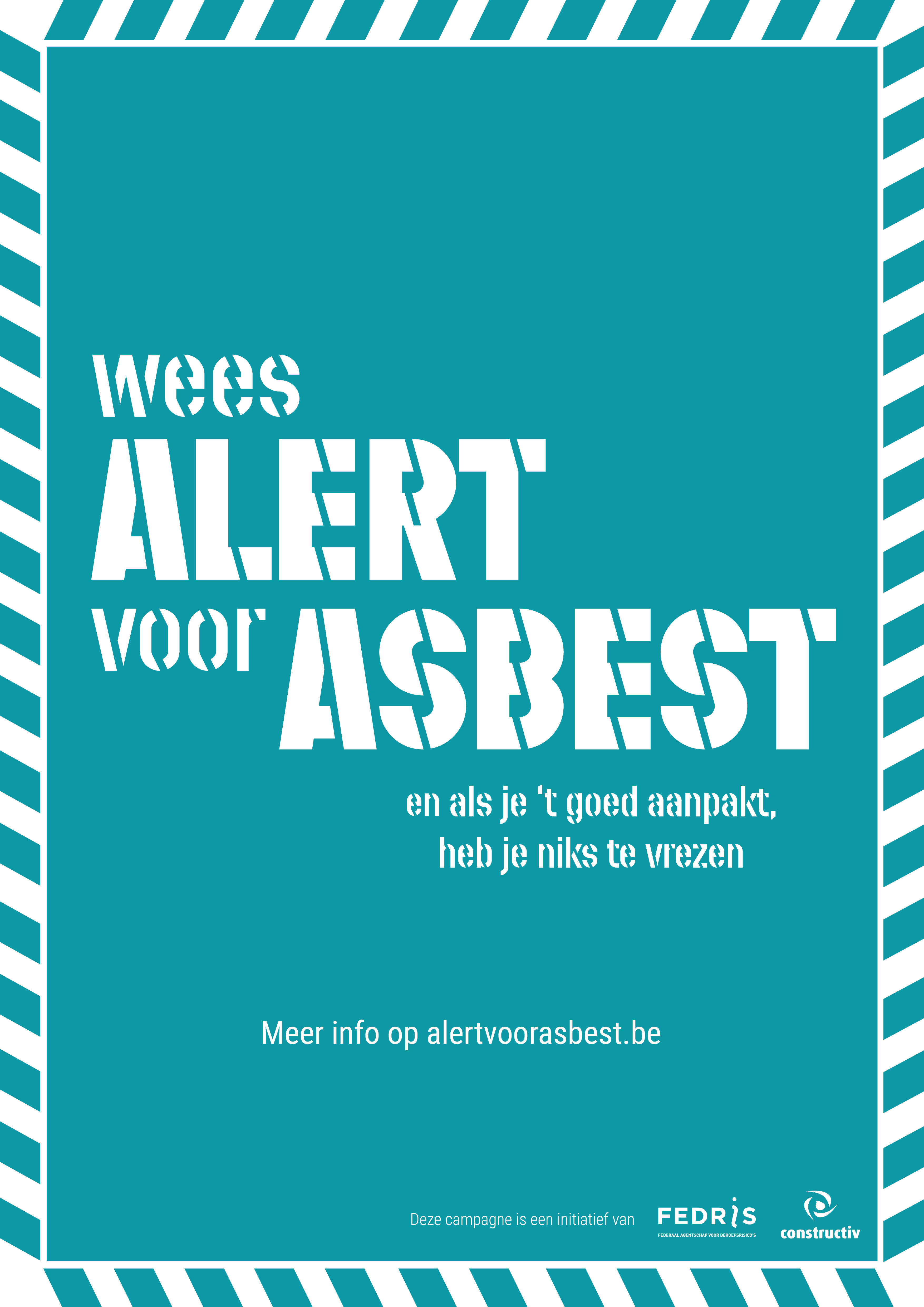 campagnebeeld Wees alert voor asbest met groene achtergrond en witte letters
